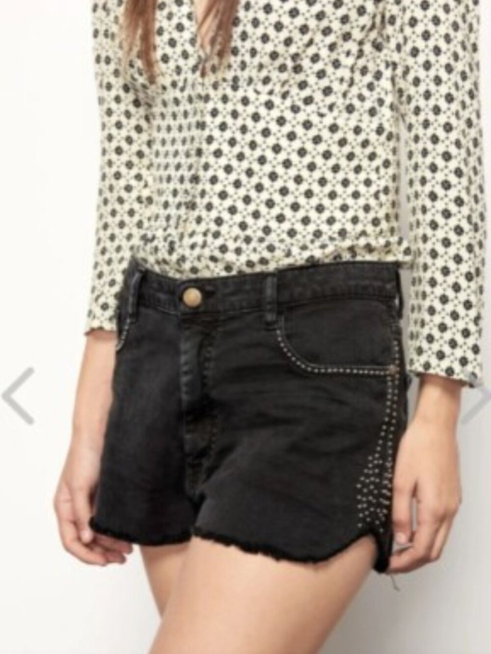 BA&SH Sluego Black Noir Studded Cut Off Cowgirl Western High Rise Fringe Shorts